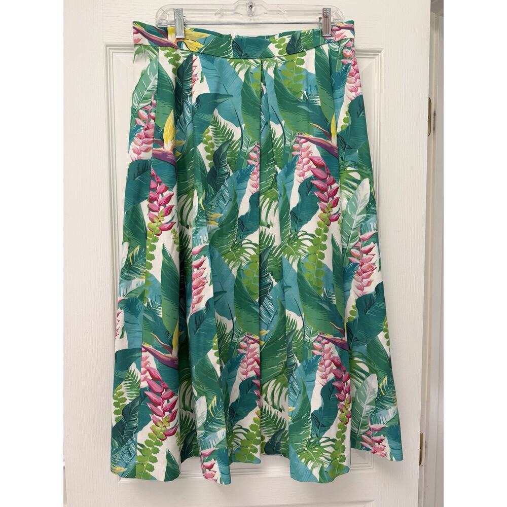 Laboratorio Italy $436 Tropical Botanical Midi Skirt Sz 44 Cotton A-Line Floral